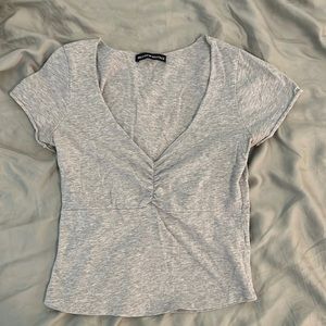 Gray Brandy Melville V-Neck T-Shirt